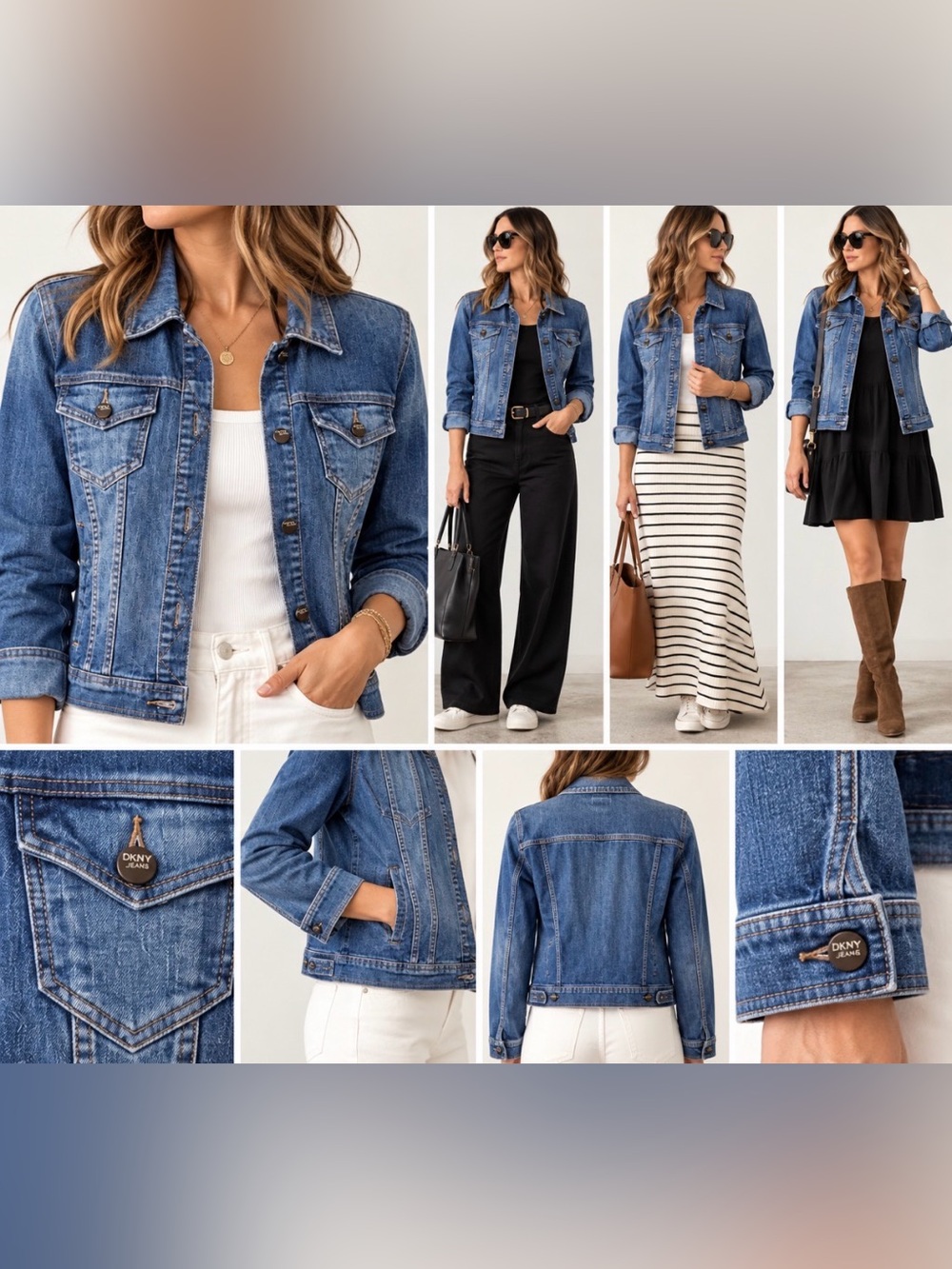 DKNY Jeans Women’s Denim Trucker Jacket Size M Medium Wash Logo Buttons
